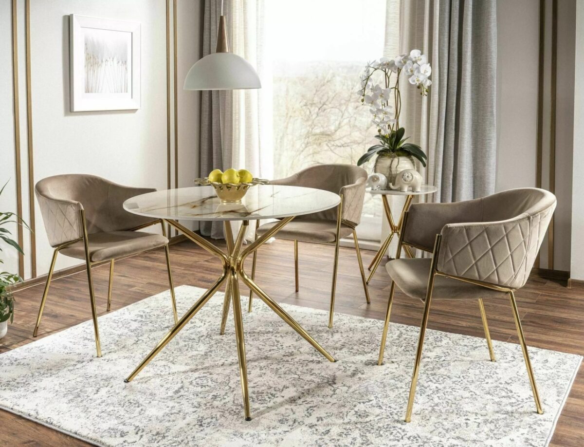 Azalia Tavolo rotondo Azalia Ceramica effetto marmo bianco/oro - ø90/h75 cm - immagine 8