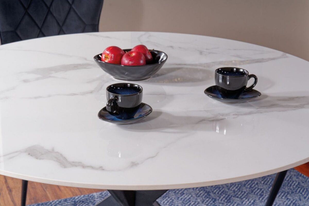 Tavolo rotondo Talia effetto marmo bianco/nero - d120 x h76 cm - immagine 3