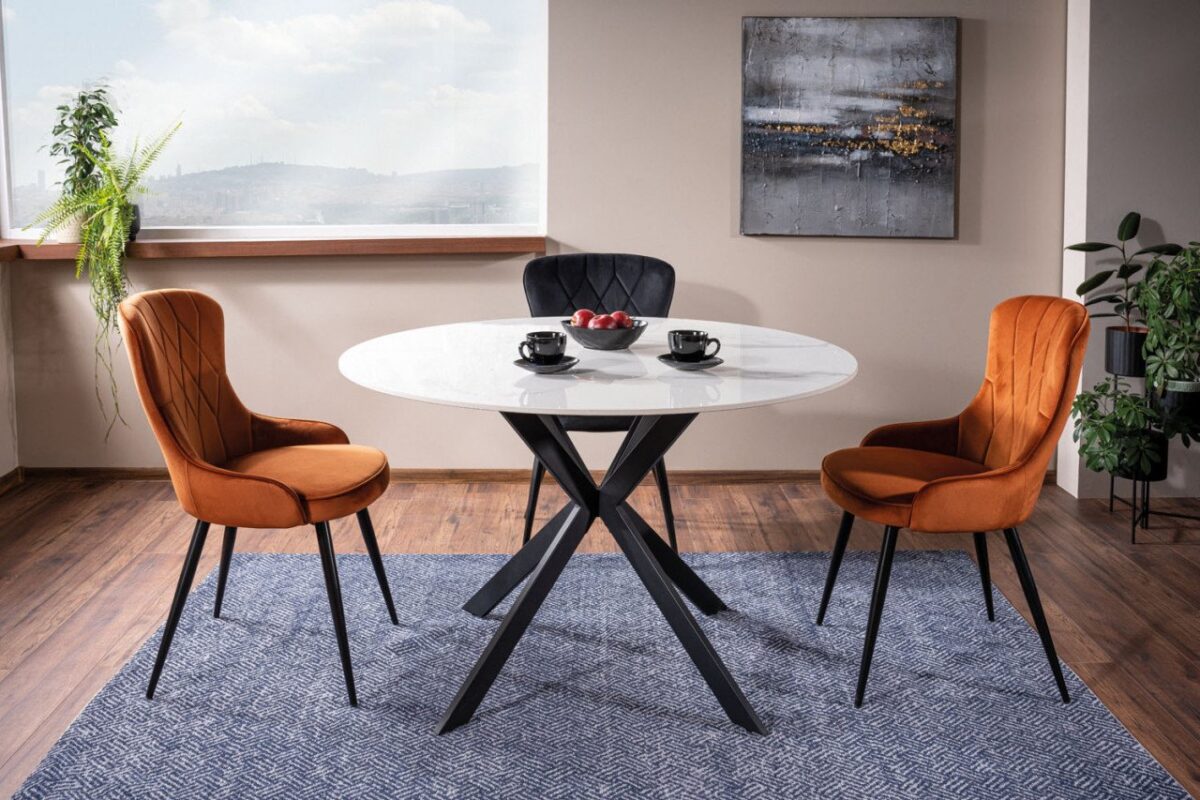 Tavolo rotondo Talia effetto marmo bianco/nero - d120 x h76 cm - immagine 7