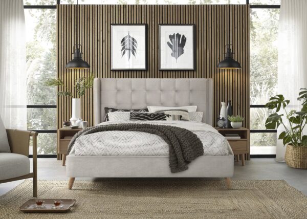 Letto Estella in velluto beige - 160x200 cm