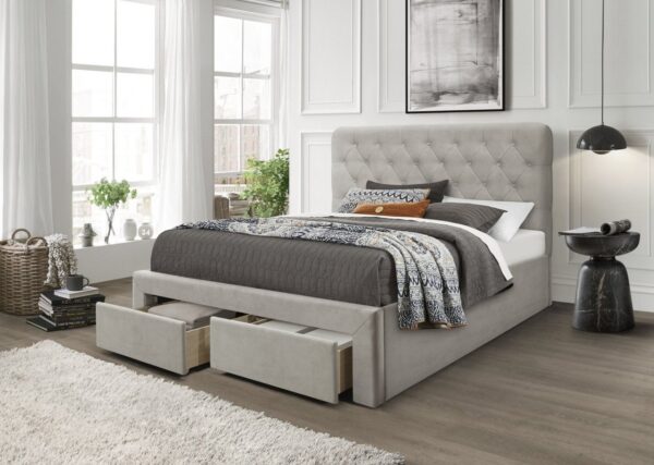 Letto Marisol in velluto beige - 160x200 cm