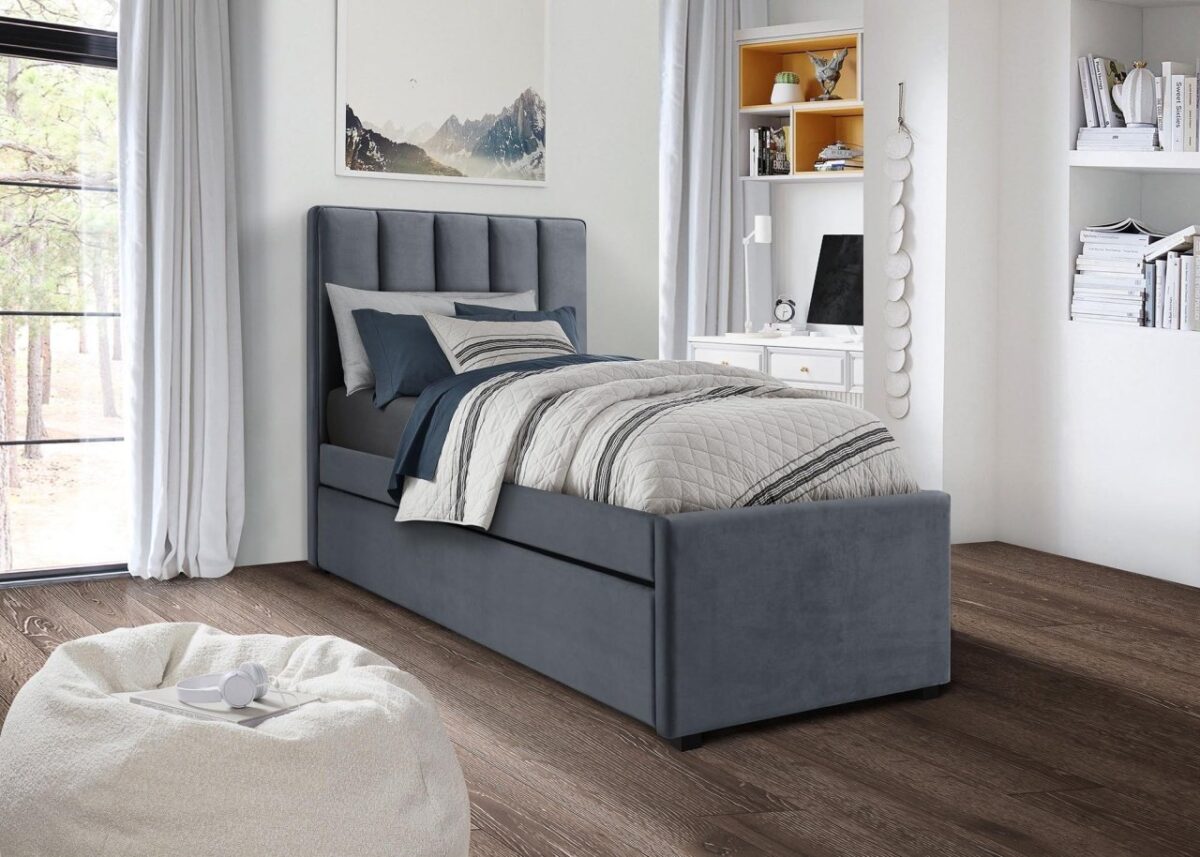 Letto Russo in velluto grigio - 90x200 cm - immagine 4