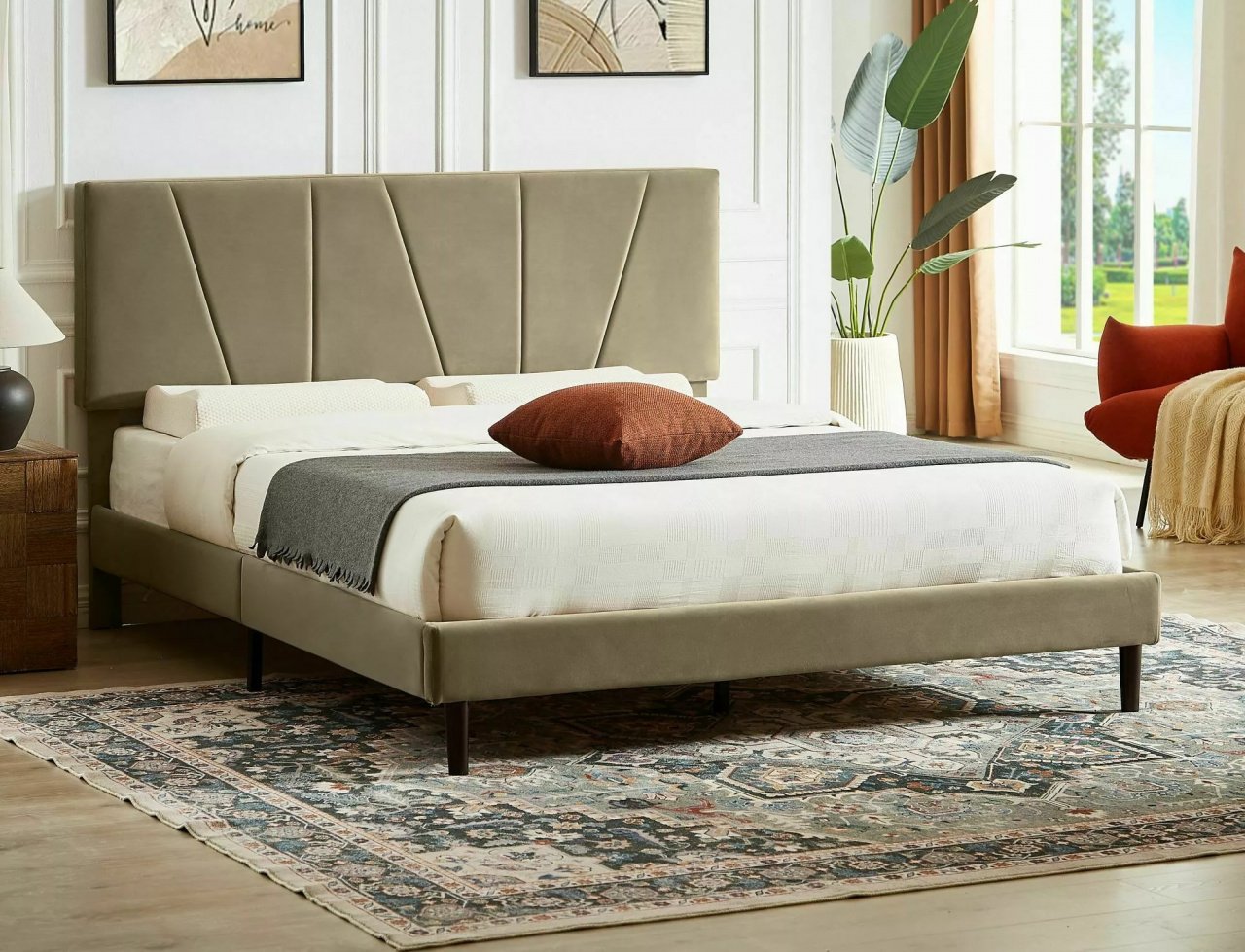pat-savana-velvet-bej-blu28-160x200-cm140915 Letto Savana in velluto beige - Blu28 160x200 cm - immagine 1