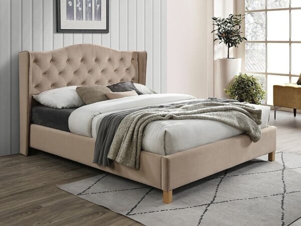 Letto Aspen imbottito in velluto beige - Blu28 - 160 x 200 cm