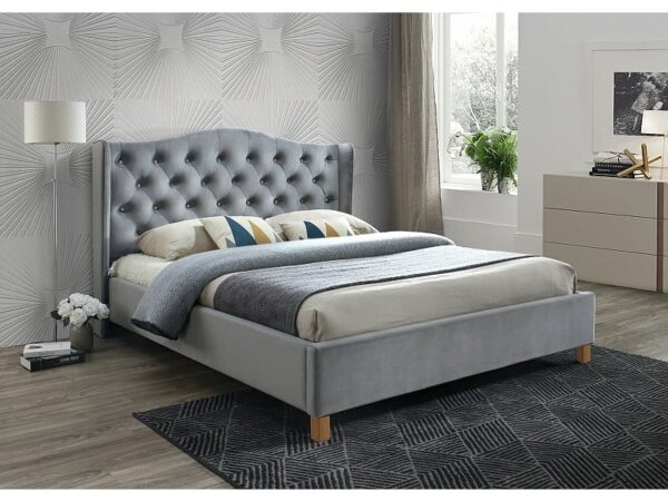 Letto Aspen imbottito in velluto grigio - Blu14 - 180 x 200 cm