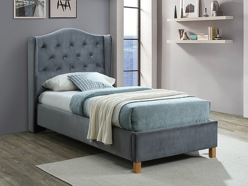 pat-tapitat-aspen-velvet-gri-blu14-–-90-x-200-cm15870 Letto Aspen imbottito in velluto grigio - Blu14 - 90 x 200 cm - immagine 1