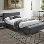 Letto Azurro imbottito in velluto grigio - Blu14 - 160 x 200 cm