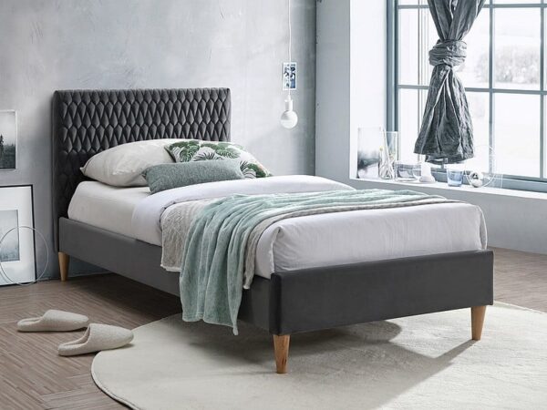Letto Azurro imbottito in velluto grigio - Blu14 - 90x200 cm