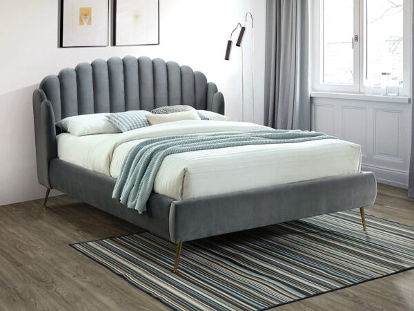 Letto Calabria imbottito in velluto grigio - 160 x 200 cm