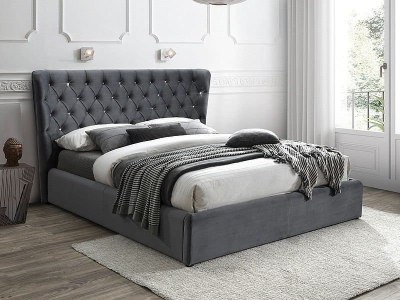 pat-tapitat-carven-velvet-gri-–-160-x-200-cm15885 Letto Carven imbottito in velluto grigio - 160 x 200 cm - immagine 1