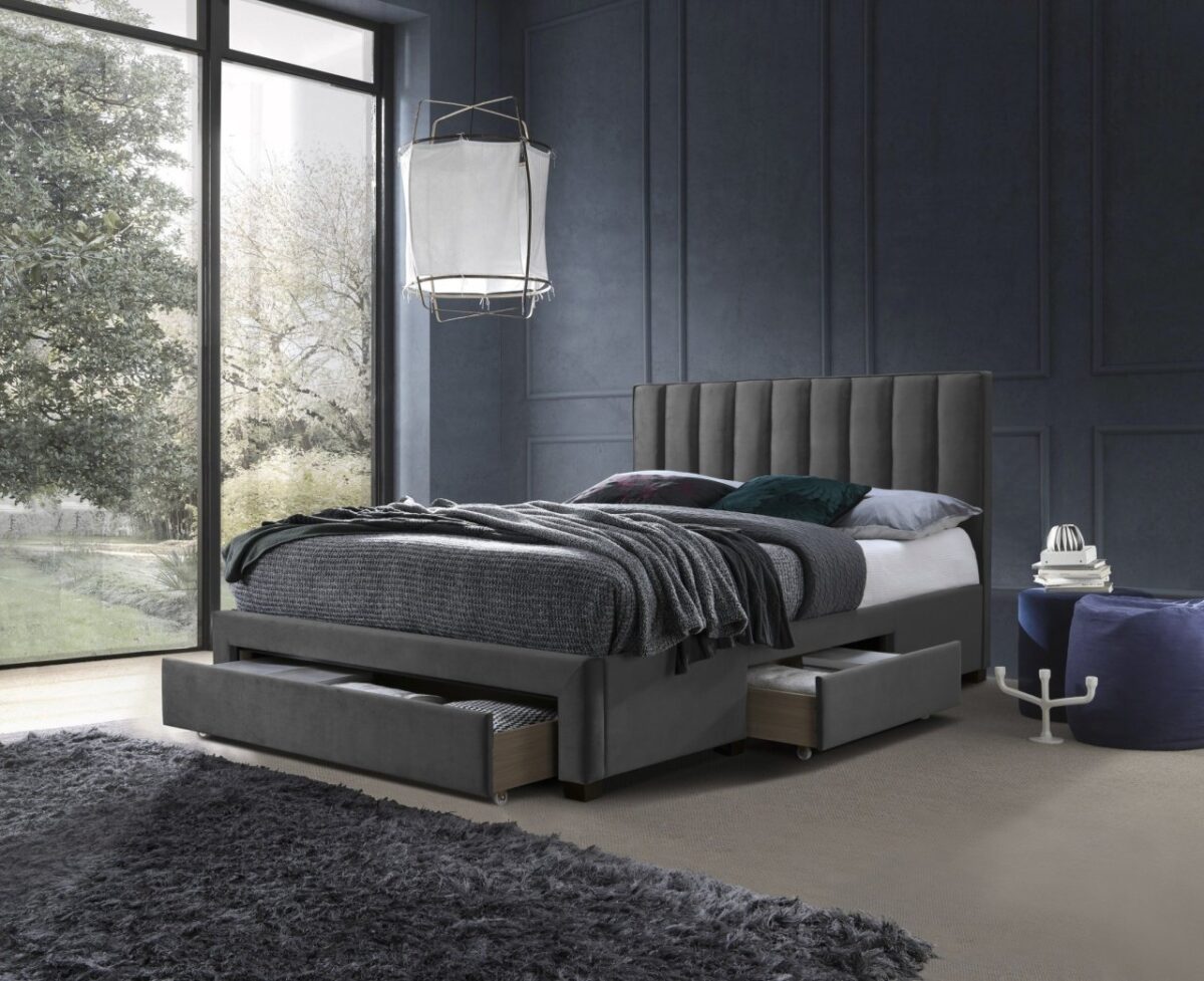 Letto Grace imbottito in velluto grigio - 160 x 200 cm - immagine 2