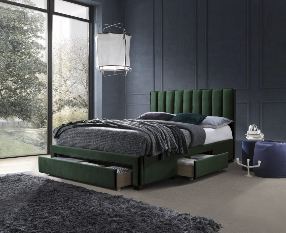 Letto Grace imbottito in velluto verde - 160 x 200 cm - immagine 2