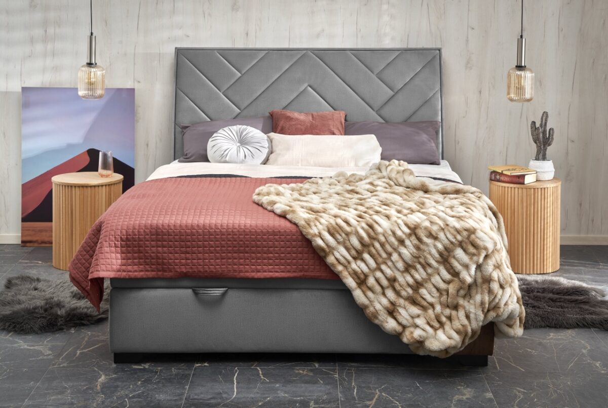 Letto Continental 1 imbottito in velluto grigio - 160 x 200 cm - immagine 3