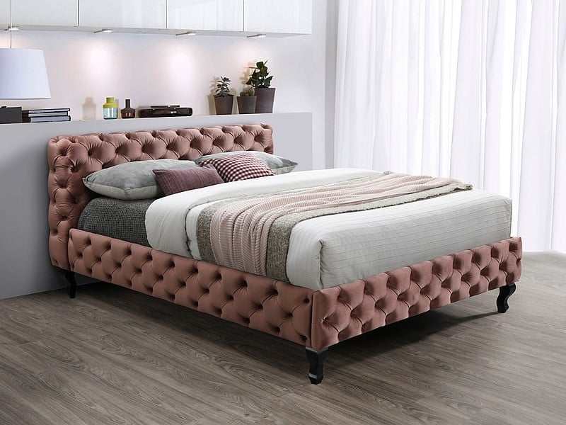 pat-tapitat-herrera-velvet-roz-blu52-160x200-cm15883 Letto Herrera imbottito in velluto rosa - Blu52 160x200 cm - immagine 1