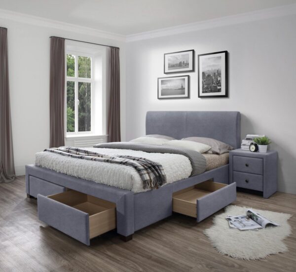 Letto  Modena 3 imbottito in velluto grigio - 160 x 200 cm