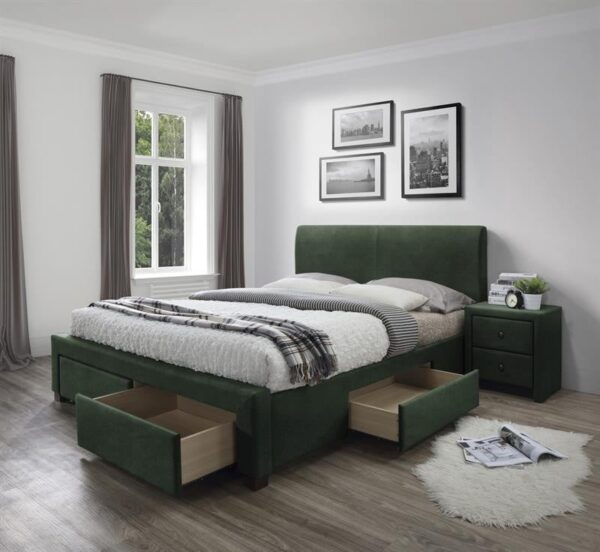 Letto Modena 3 imbottito in velluto verde - 160 x 200 cm