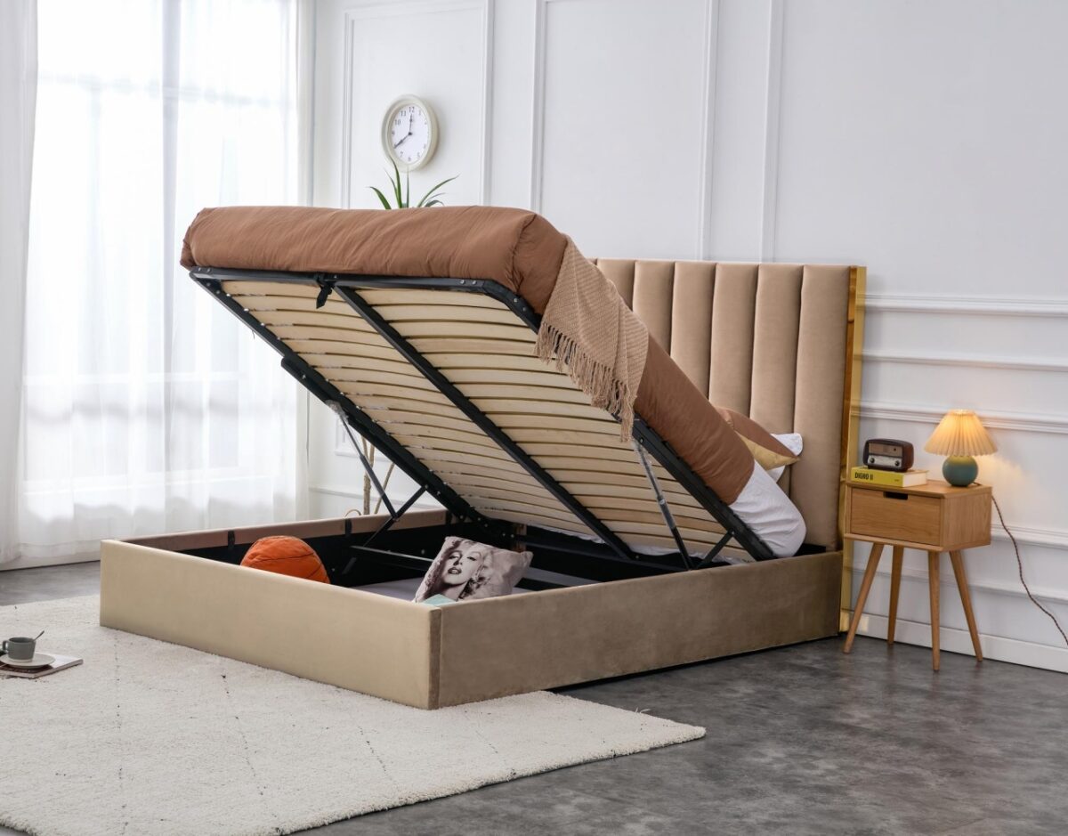 Letto Palazzo imbottito in velluto beige - 160 x 200 cm - immagine 7