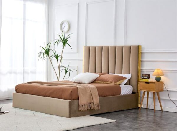 Letto Palazzo imbottito in velluto beige - 160 x 200 cm