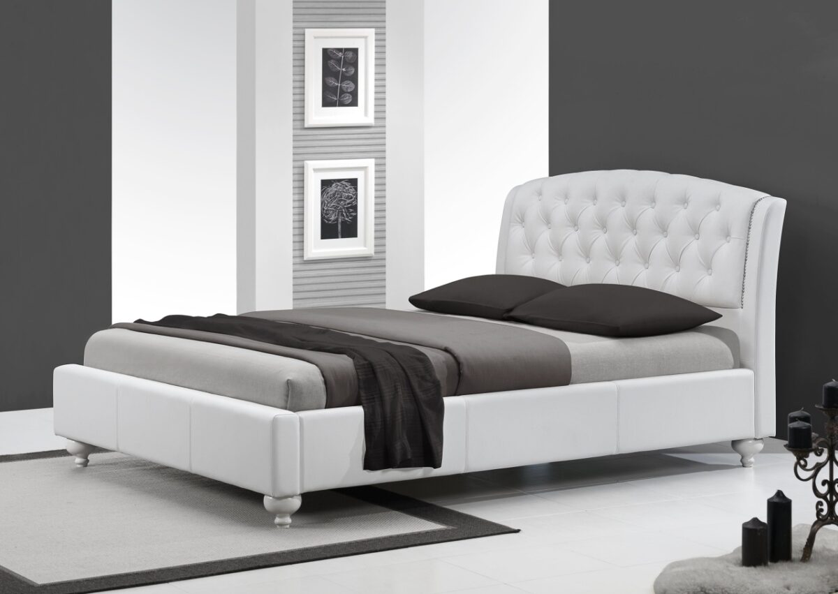 Letto Sofia imbottito in ecopelle bianco - 160x200 cm - immagine 3
