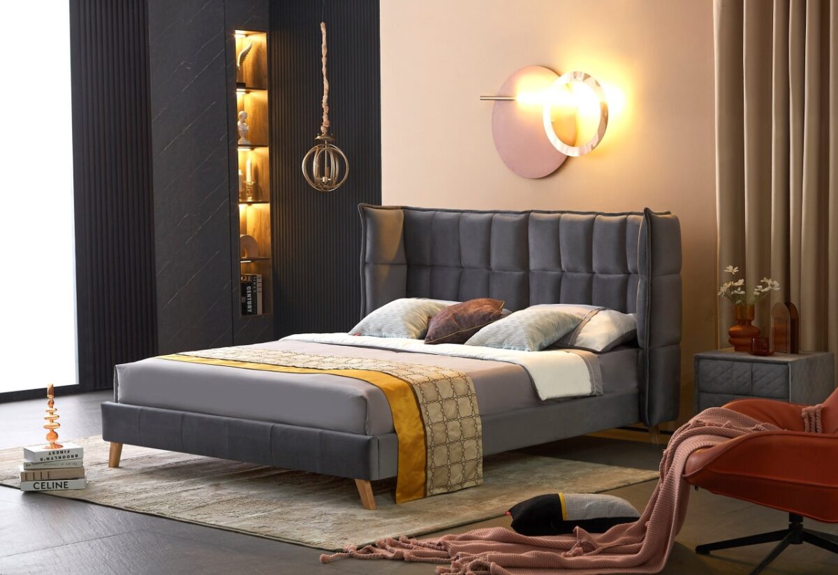 Letto Scandino imbottito in velluto grigio - 160 x 200 cm - immagine 3