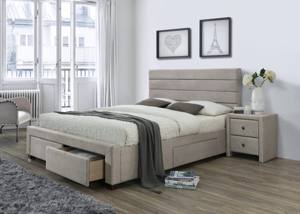 Letto Kayleon imbottito in beige - 160x200 cm - immagine 3