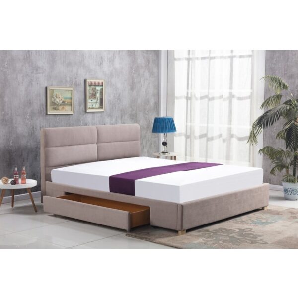 Letto Merida imbottito in tessuto beige - 160x200 cm