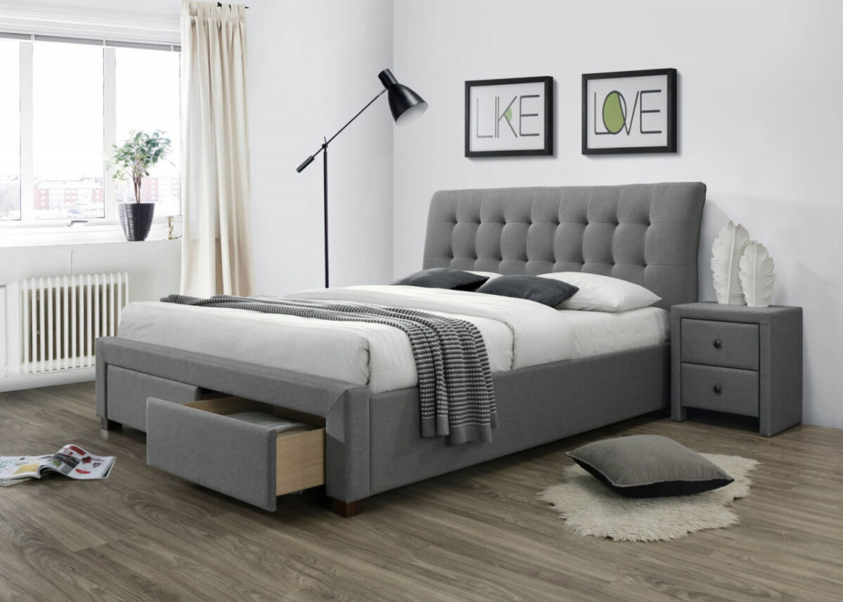 Letto Percy imbottito in grigio - 160x200 cm - immagine 2