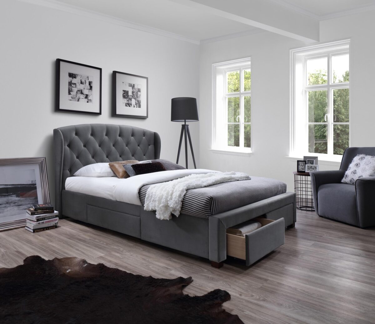 Letto Sabrina imbottito in tessuto grigio - 160x200 cm - immagine 3