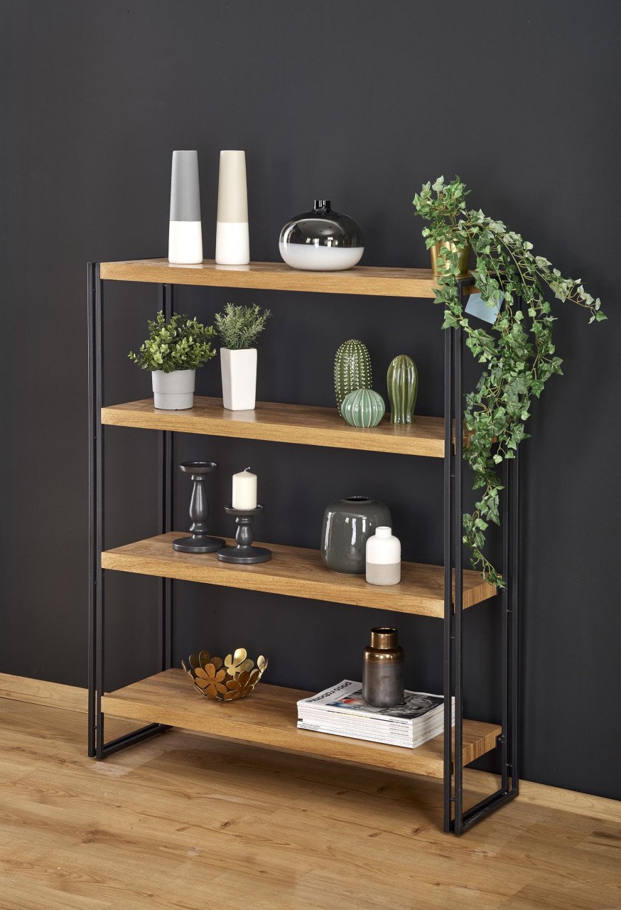 raft-bolivar-reg1-stejar-auriu-negru-h120-cm99448 Scaffale Bolivar REG1 in rovere dorato/nero - H120 cm - immagine 1