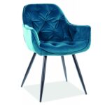 Sedia Cherry Blu85 in velluto turchese/nero