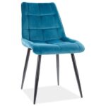 Sedia Chic in velluto turchese/nero - L47 x H41 x H87 cm