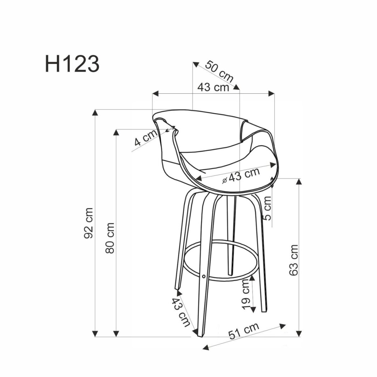 Sgabello da bar H123 in nero - immagine 4