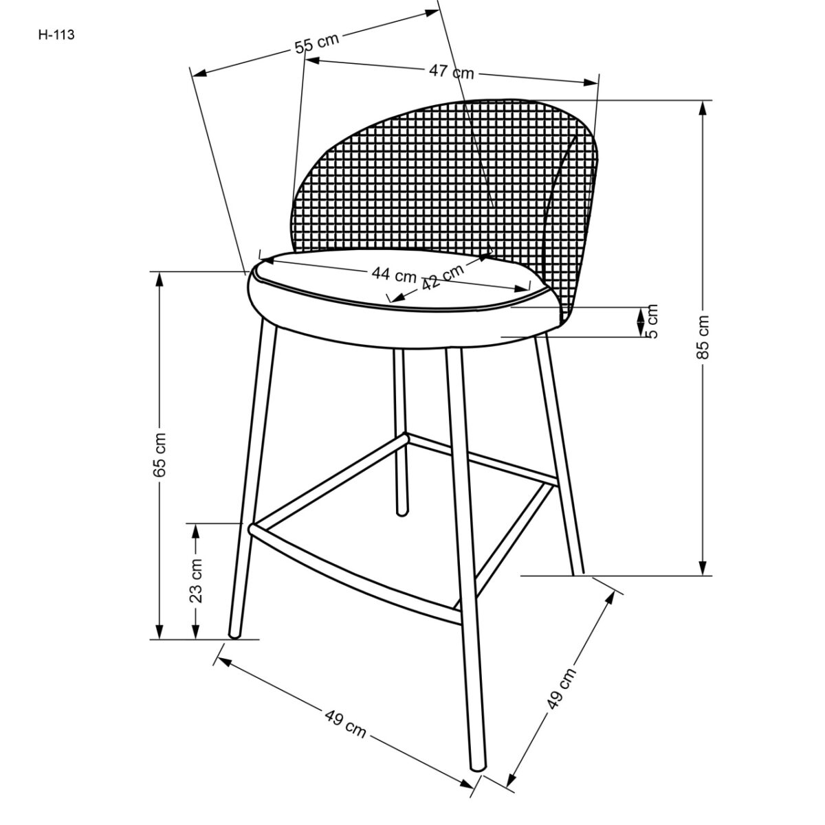 Sgabello da bar imbottito H-113 in bianco/nero - immagine 9