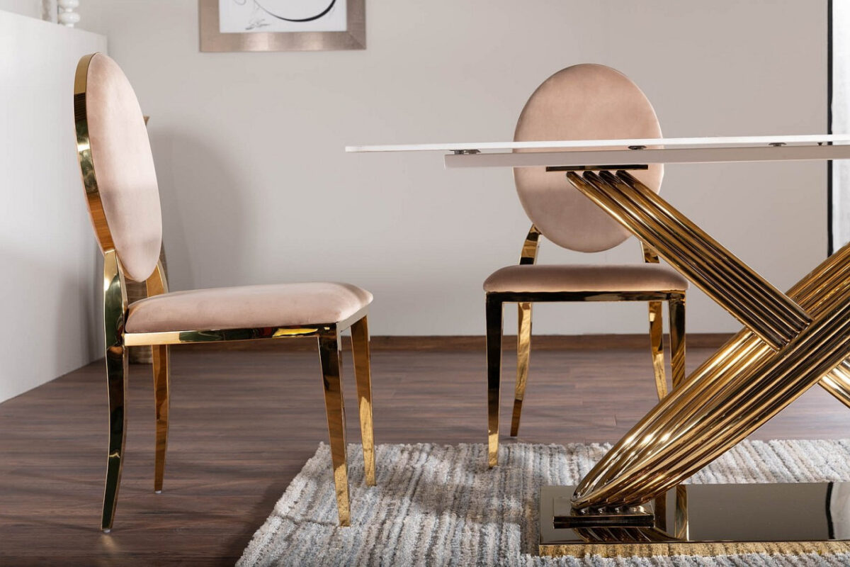 Sedia King in velluto beige/oro Blu28 - immagine 3