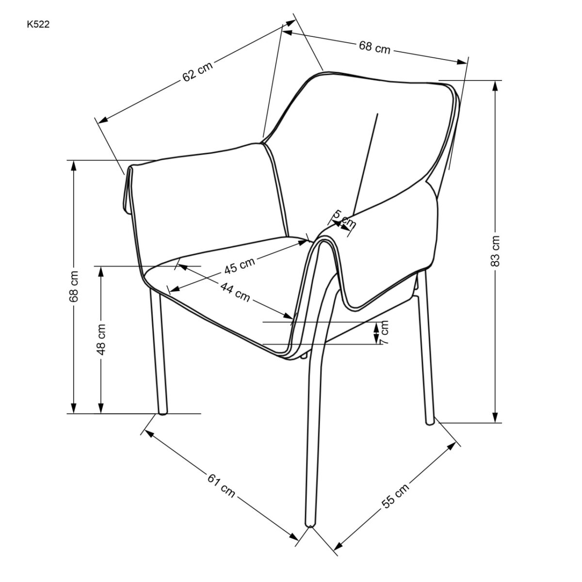 Sedia imbottita K522 grigio - immagine 4