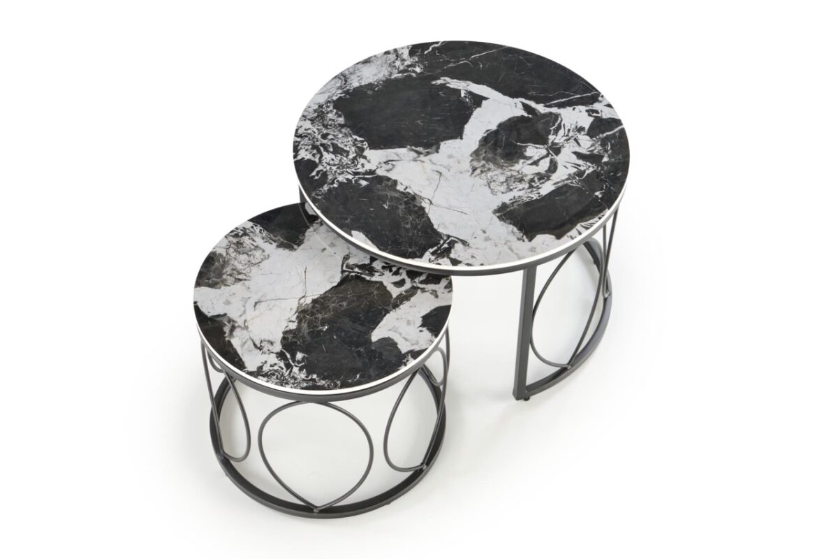 Set di 2 Tavolini da caffè Alexandra effetto marmo nero/nero - immagine 6