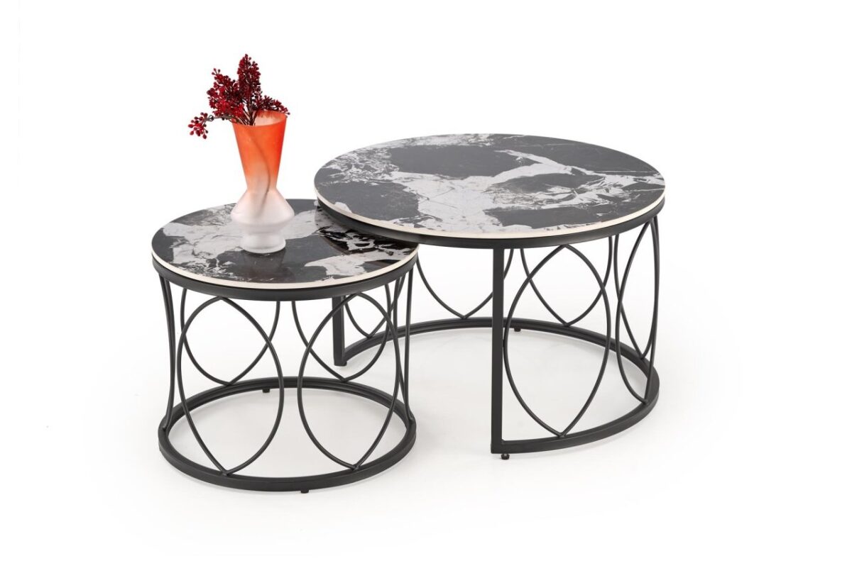 Set di 2 Tavolini da caffè Alexandra effetto marmo nero/nero - immagine 8