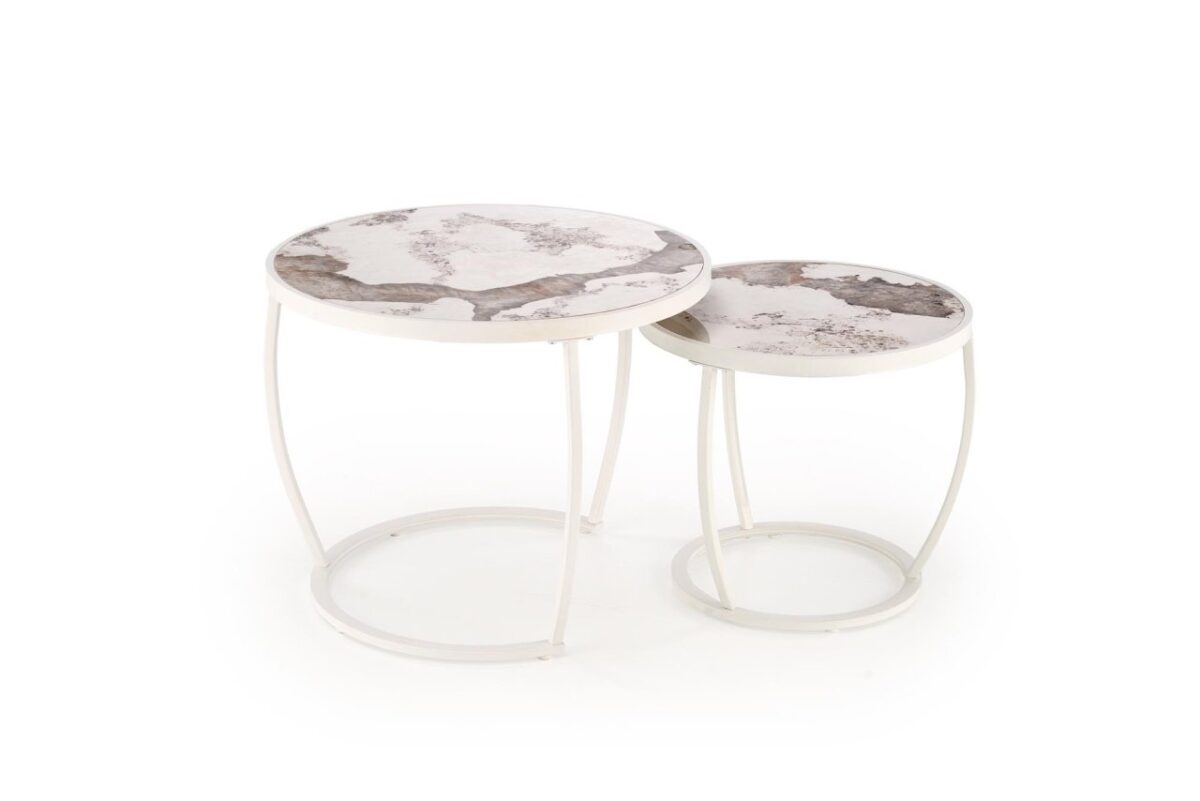 Set di 2 Tavolini da caffè Ines effetto marmo beige/bianco - immagine 5