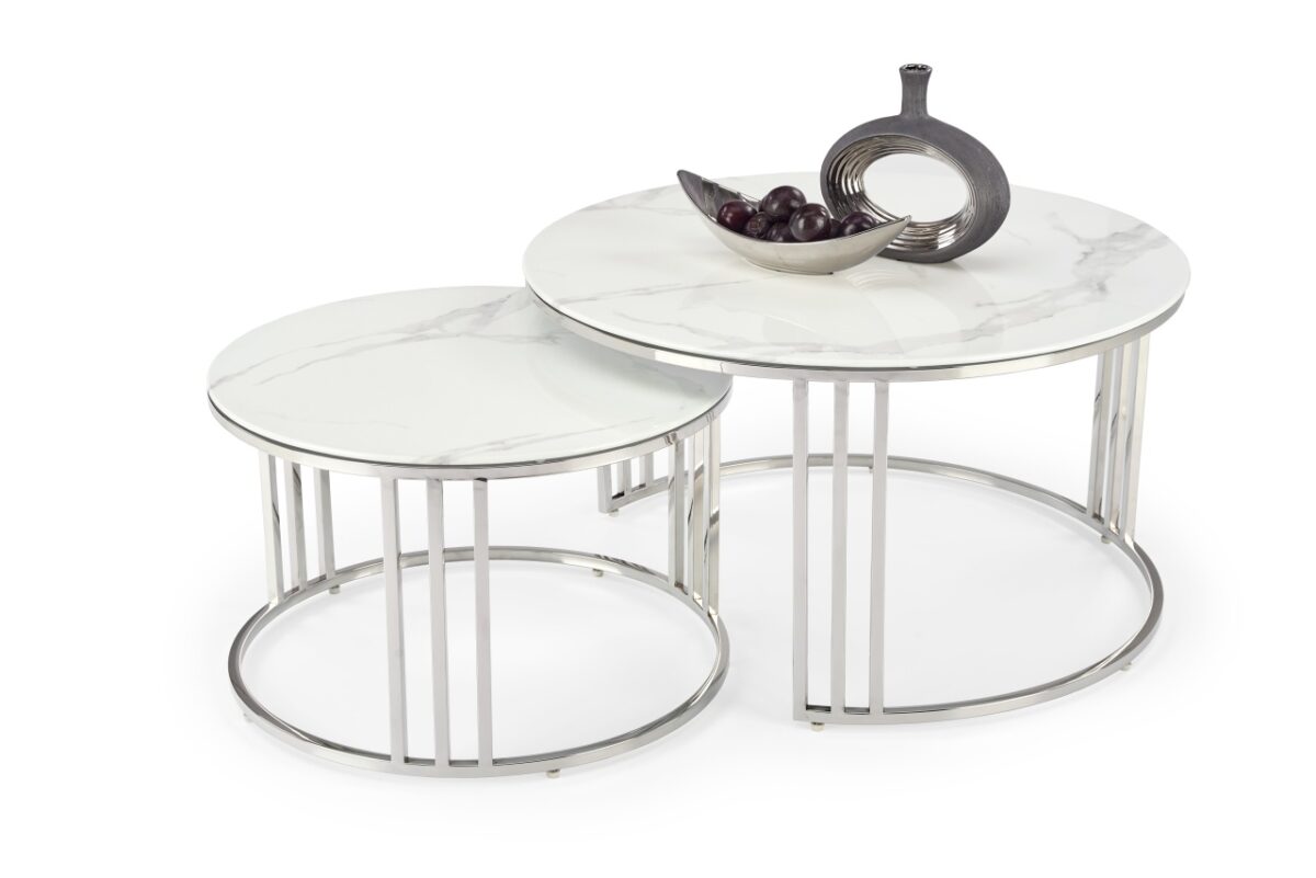Set di 2 Set di Tavolini da caffè Mercury 2 effetto marmo bianco/argento - immagine 3