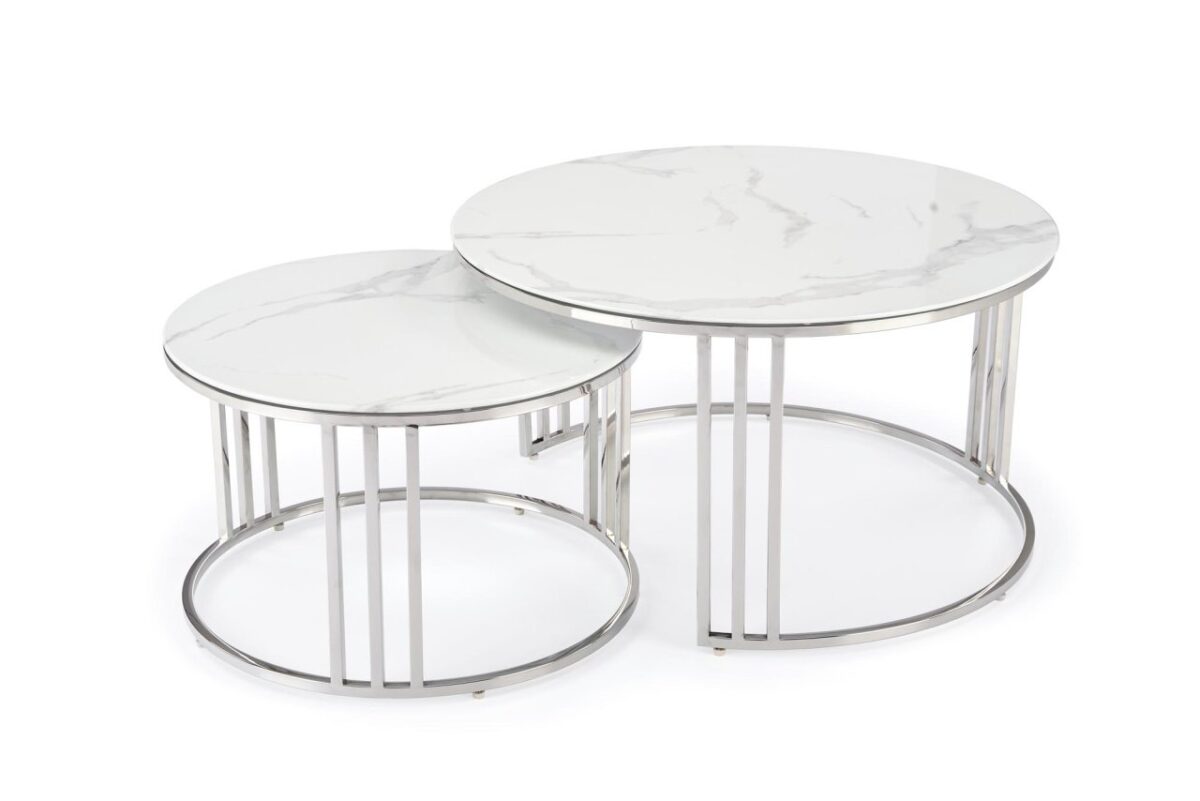 Set di 2 Set di Tavolini da caffè Mercury 2 effetto marmo bianco/argento - immagine 6