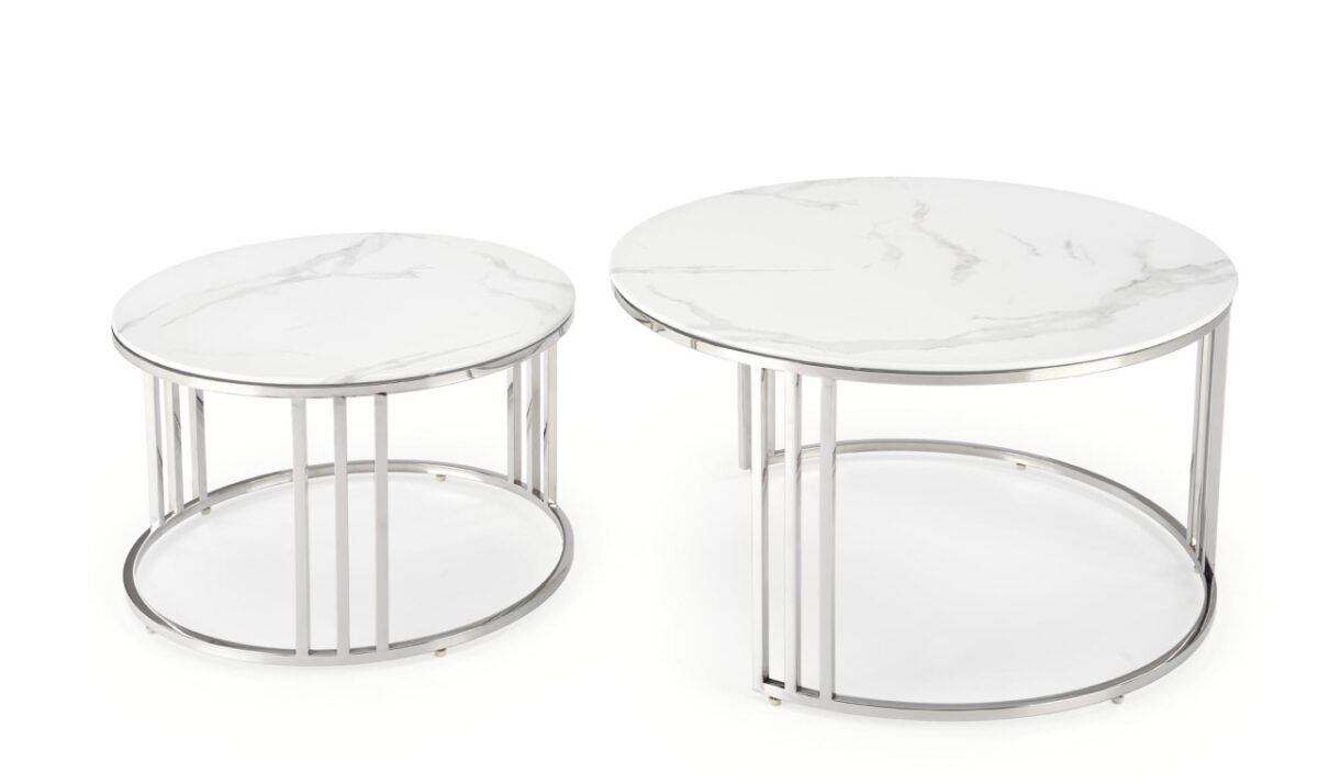 Set di 2 Set di Tavolini da caffè Mercury 2 effetto marmo bianco/argento - immagine 8