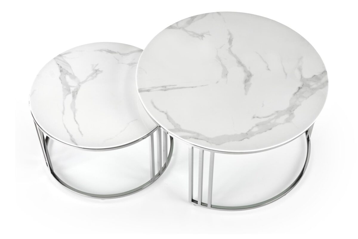 Set di 2 Set di Tavolini da caffè Mercury 2 effetto marmo bianco/argento - immagine 9