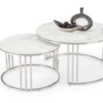 Set di 2 Set di Tavolini da caffè Mercury 2 effetto marmo bianco/argento