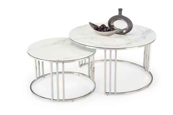 Set di 2 Set di Tavolini da caffè Mercury 2 effetto marmo bianco/argento