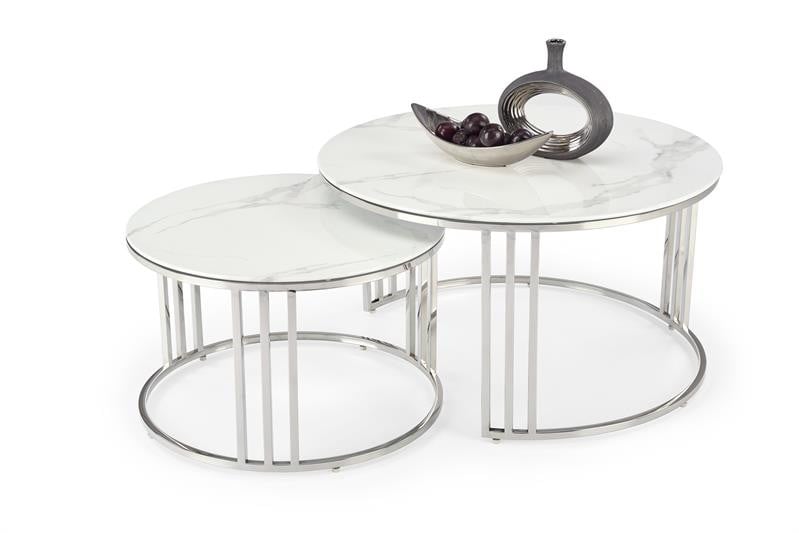set-2-mese-de-cafea-mercury-2-marmura-alba-argintiu27881 Set di 2 Set di Tavolini da caffè Mercury 2 effetto marmo bianco/argento - immagine 1