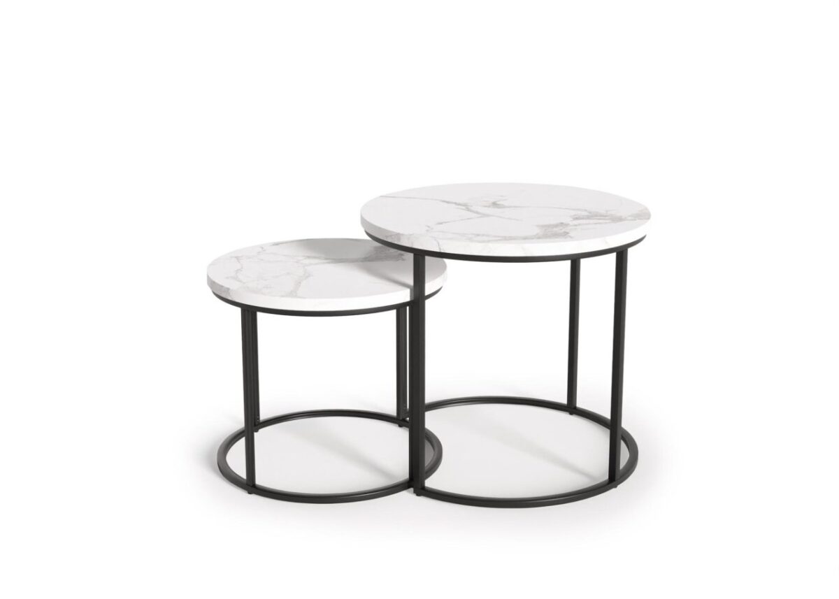 Set di 2 Tavolini da caffè Oreo effetto marmo bianco/nero - p 43-53 x h 35-45 cm - immagine 10