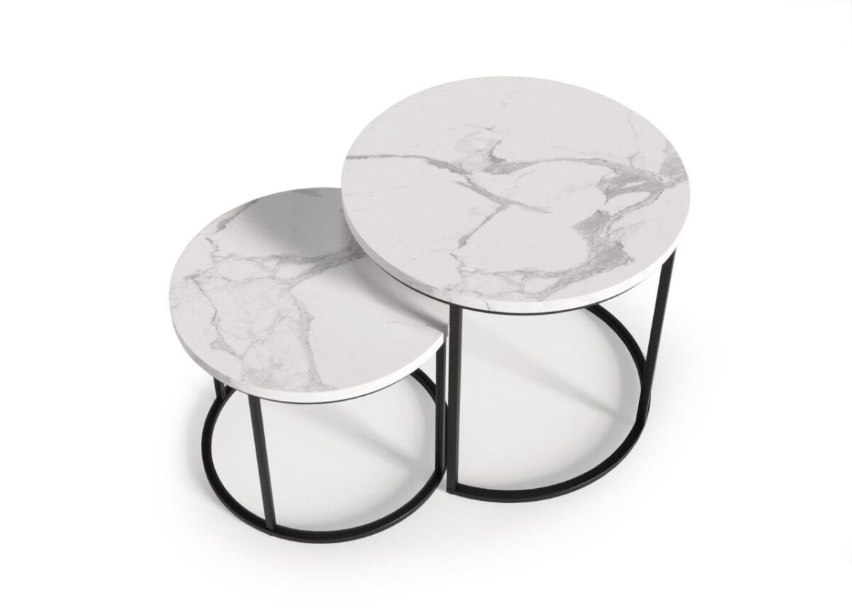 Set di 2 Tavolini da caffè Oreo effetto marmo bianco/nero - p 43-53 x h 35-45 cm - immagine 11