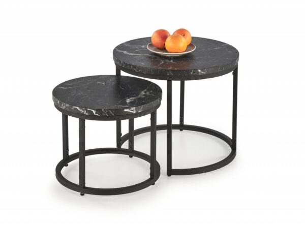 Set di 2 Tavolini da caffè Oreo effetto marmo nero - d43-53xh35-45 cm
