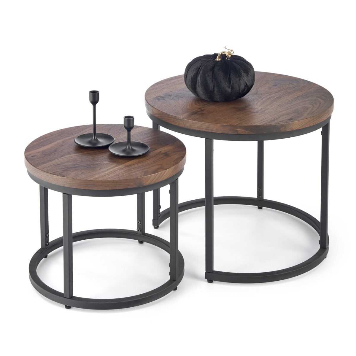 Set di 2 Tavolini da caffè Oreo in noce/nero - d43-53 x h35-45 cm - immagine 2