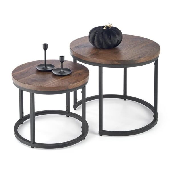 Set di 2 Tavolini da caffè Oreo in noce/nero - d43-53 x h35-45 cm